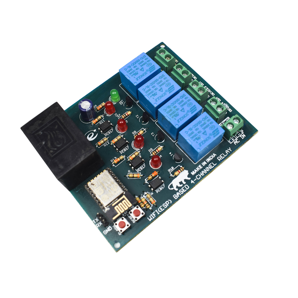 ESP8266 Wi-Fi Based 4-Channel Relay Module with Inbuild AC-DC Adaptor - Electra Traders | Electronic Components & Gadgets India