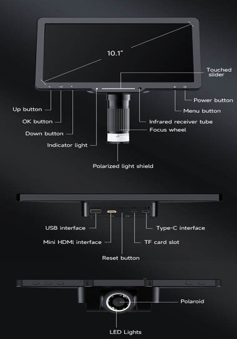 10 Inch Display Digital Microscope 1200X(GI LP101)-with HDMI/USB output Extra Led Lights and Batteries - Electra Traders | Electronic Components & Gadgets India