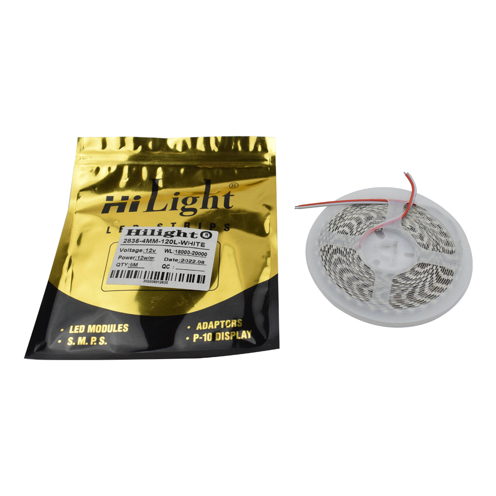 HiLight 12V 12W/m White 4mm 5 Meter LED Strip in 2835 Package - Electra Traders | Electronic Components & Gadgets India