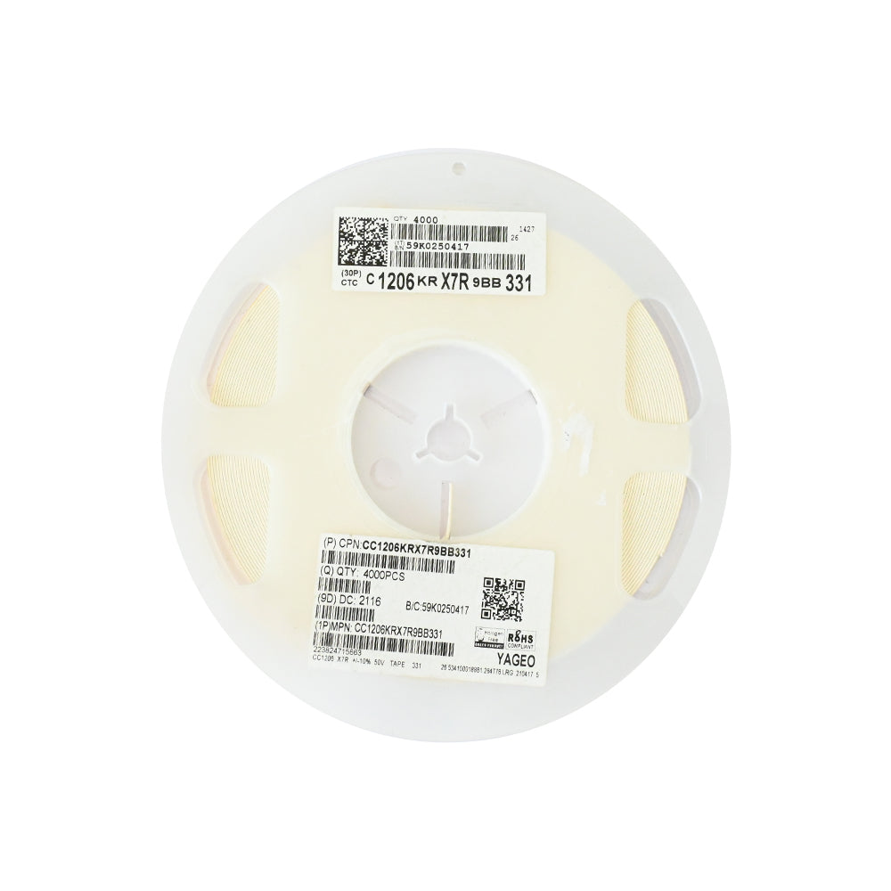 YAGEO 330pf 0.33nf 50V 1206 SMD Capacitor (Pack of 4000) - Electra Traders | Electronic Components & Gadgets India