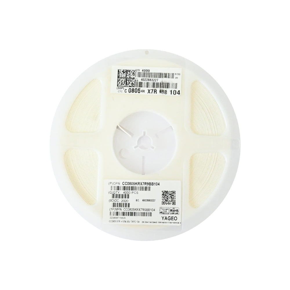 YAGEO 100nf 0.1uf 50V 0805 SMD Capacitor (Pack of 4000) - Electra Traders | Electronic Components & Gadgets India