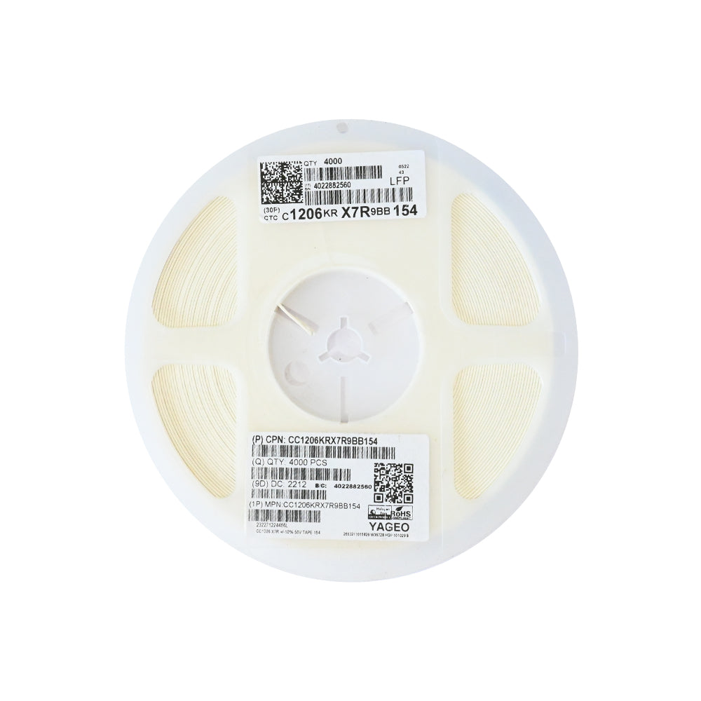 YAGEO 150nf 0.15uf 50V 1206 SMD Capacitor (Pack of 4000) - Electra Traders | Electronic Components & Gadgets India