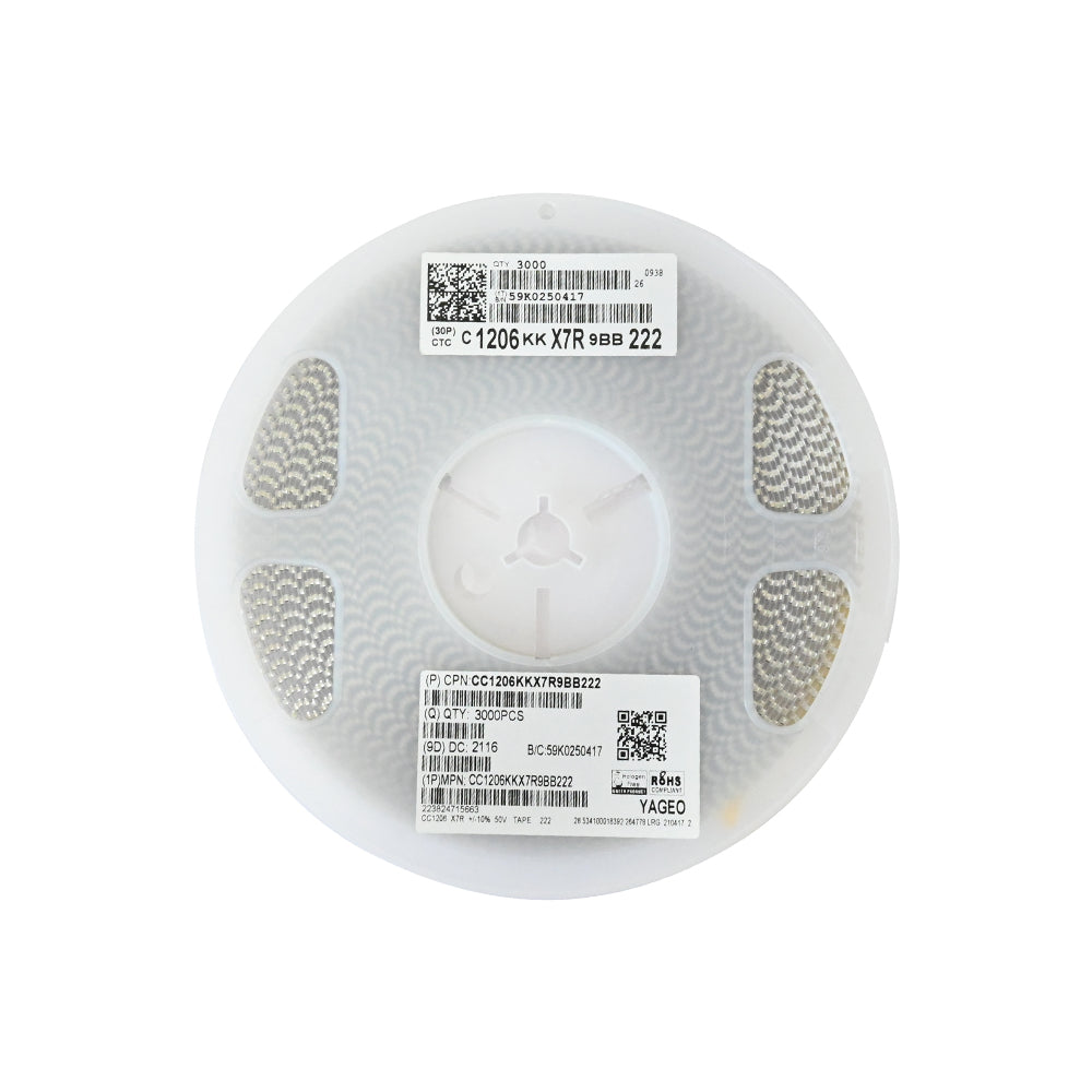YAGEO 2200pf 2.2nf 50V 1206 SMD Capacitor (Pack of 3000) - Electra Traders | Electronic Components & Gadgets India