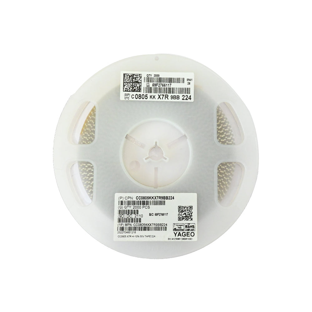 YAGEO 220nf 0.22uf 50V 0805 SMD Capacitor (Pack of 2000) - Electra Traders | Electronic Components & Gadgets India