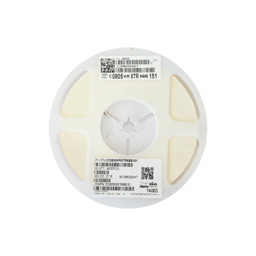 YAGEO 150pf 151 50V 0805 SMD Capacitor (Pack of 4000) - Electra Traders | Electronic Components & Gadgets India