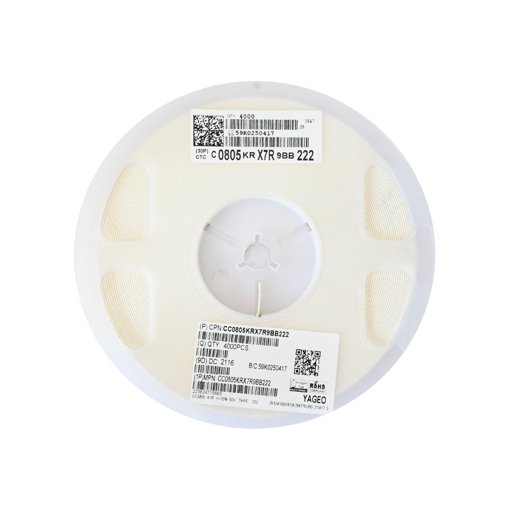 YAGEO 222 2.2nf 50V 0805 SMD Capacitor (Pack of 4000) - Electra Traders | Electronic Components & Gadgets India