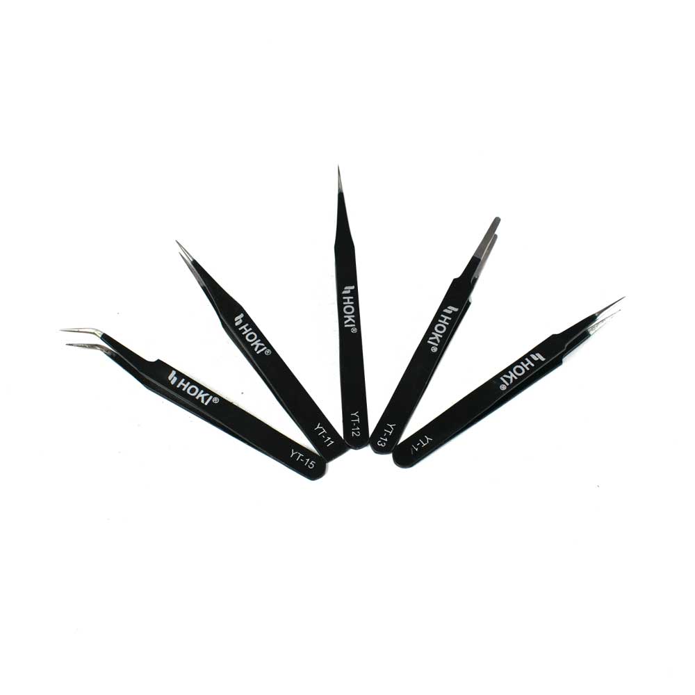 HOKI Anti-static Stainless Steel ESD Precision Tweezers Set (Black) - Electra Traders | Electronic Components & Gadgets India