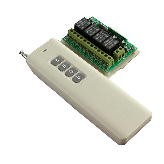 4 Channel 12v DC wireless relay Remote control Switch Long Range 1000Meter 433MHz - Electra Traders | Electronic Components & Gadgets India