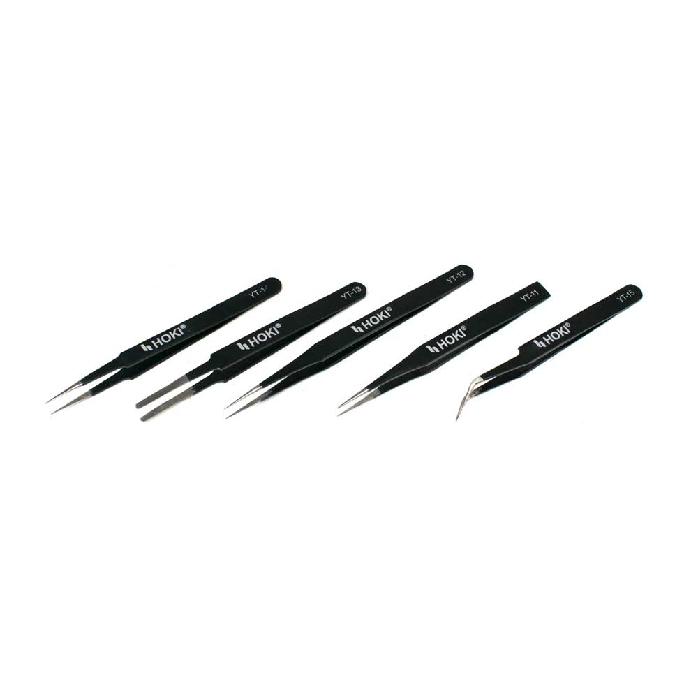 HOKI Anti-static Stainless Steel ESD Precision Tweezers Set (Black) - Electra Traders | Electronic Components & Gadgets India