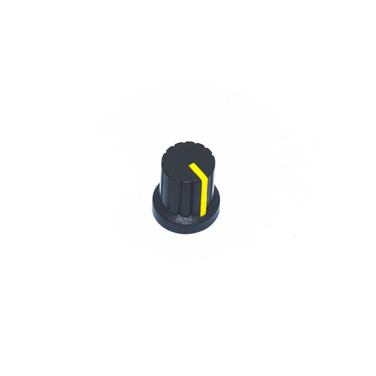 15mm x 15mm Black & Yellow Plastic Knob for 6mm Knurled Shaft Potentiometer - Electra Traders | Electronic Components & Gadgets India