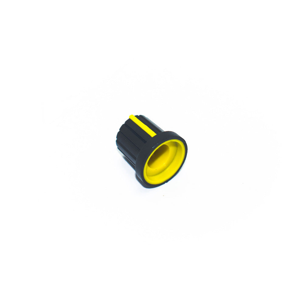 15mm x 15mm Black & Yellow Plastic Knob for 6mm Knurled Shaft Potentiometer - Electra Traders | Electronic Components & Gadgets India