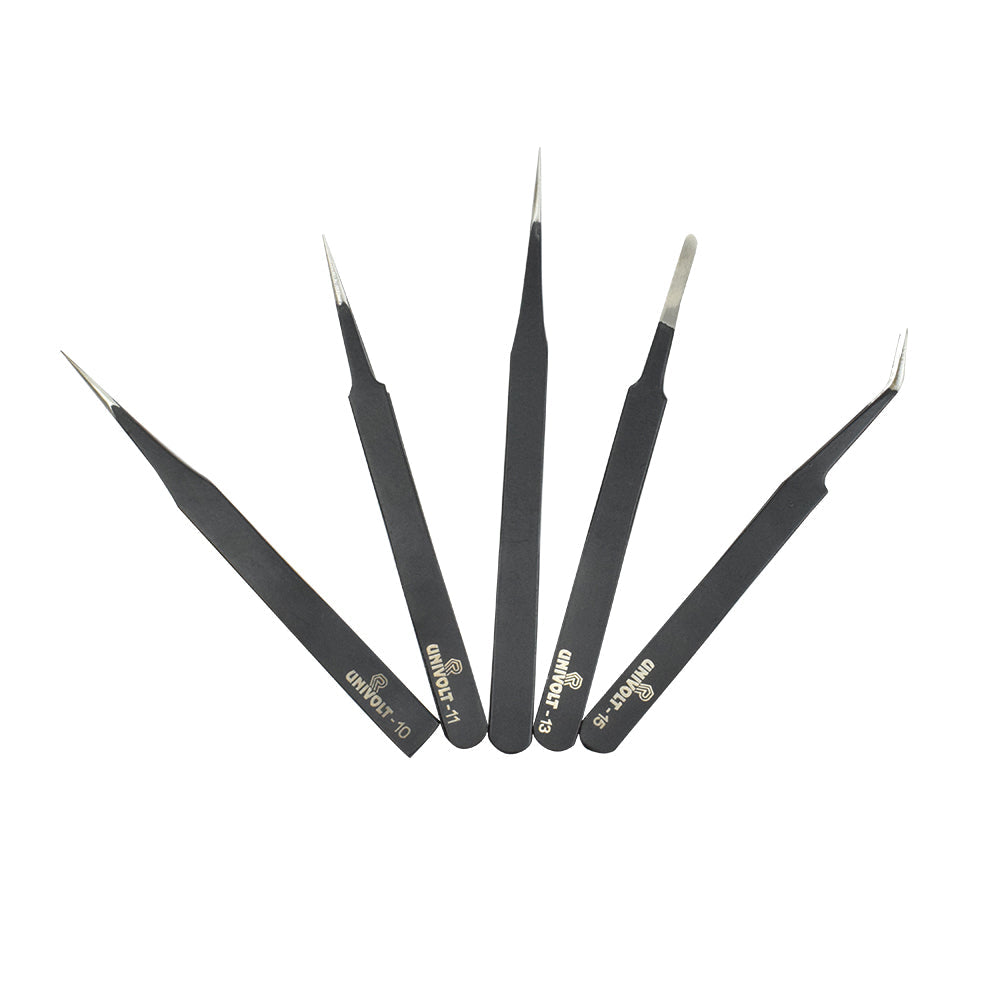 UNIVOLT Stainless Steel Tweezer Set of 5 Pcs - Electra Traders | Electronic Components & Gadgets India