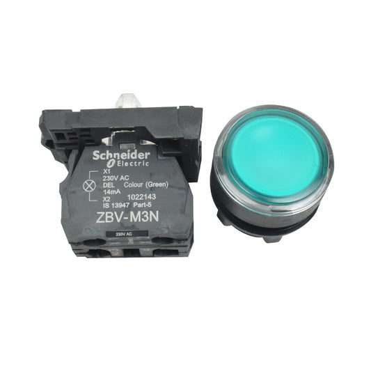 XB5AW33M1N 230V Illuminated Green Push Button with Screw Clamp - Electra Traders | Electronic Components & Gadgets India