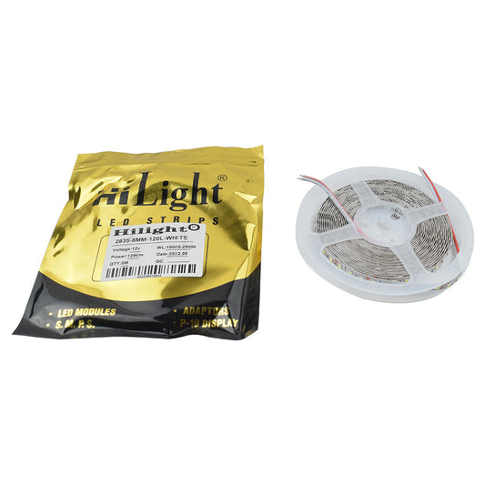 HiLight 12V 12W/m White 8mm 5 Meter LED Strip in 2835 Package - Electra Traders | Electronic Components & Gadgets India
