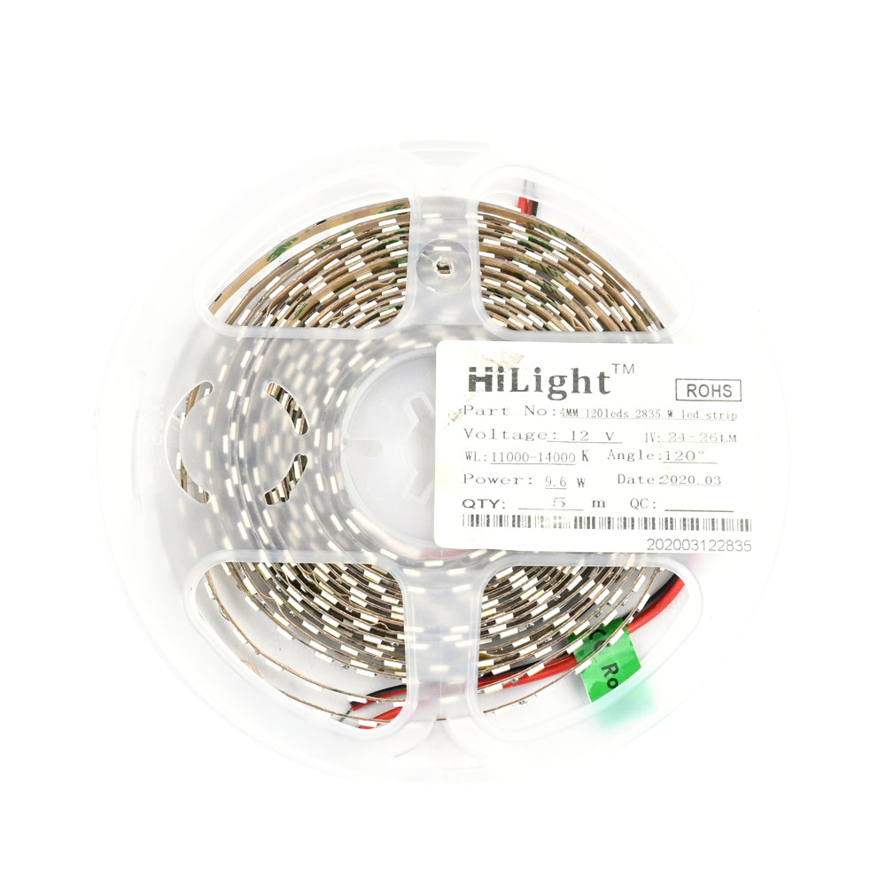 HiLight 12V 9.6W White 5 Meter LED Strip in 2835 Package - Electra Traders | Electronic Components & Gadgets India