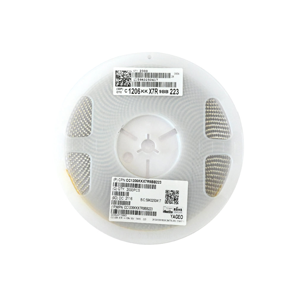 YAGEO 22nf 0.22uf 50V 1206 SMD Capacitor (Pack of 2000) - Electra Traders | Electronic Components & Gadgets India