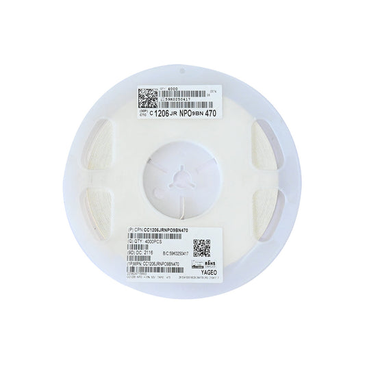 YAGEO 47pf 50V 1206 SMD Capacitor (Pack of 4000) - Electra Traders | Electronic Components & Gadgets India