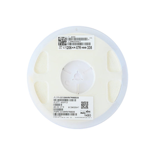 YAGEO 3300nf 3.3uf 50V 1206 SMD Capacitor (Pack of 4000) - Electra Traders | Electronic Components & Gadgets India