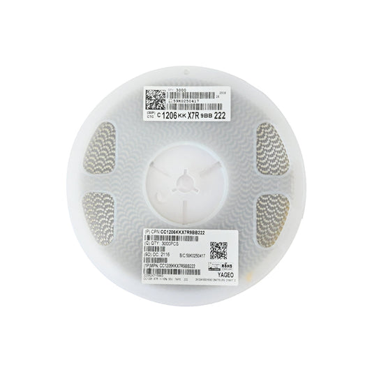 YAGEO 2200pf 2.2nf 50V 1206 SMD Capacitor (Pack of 3000) - Electra Traders | Electronic Components & Gadgets India