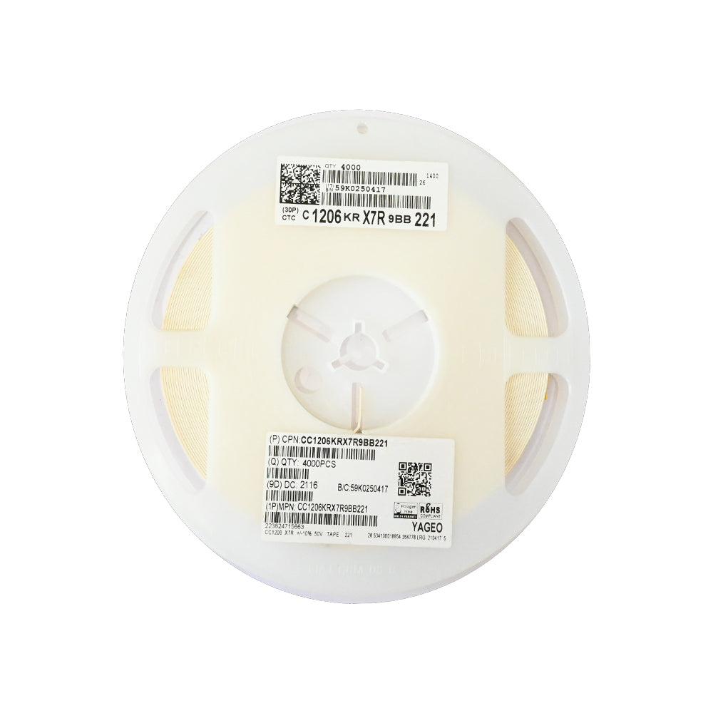 YAGEO 220pf 0.22nf 50V 1206 SMD Capacitor (Pack of 4000) - Electra Traders | Electronic Components & Gadgets India