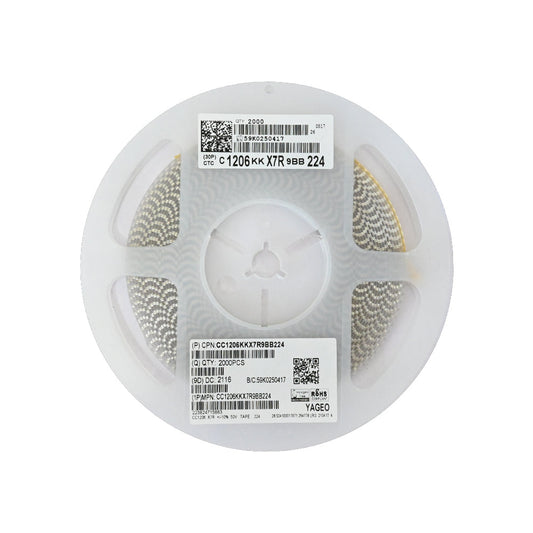 YAGEO 220nf 0.22uf 50V 1206 SMD Capacitor (Pack of 2000) - Electra Traders | Electronic Components & Gadgets India