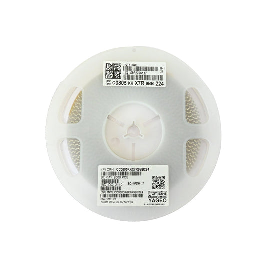 YAGEO 220nf 0.22uf 50V 0805 SMD Capacitor (Pack of 2000) - Electra Traders | Electronic Components & Gadgets India