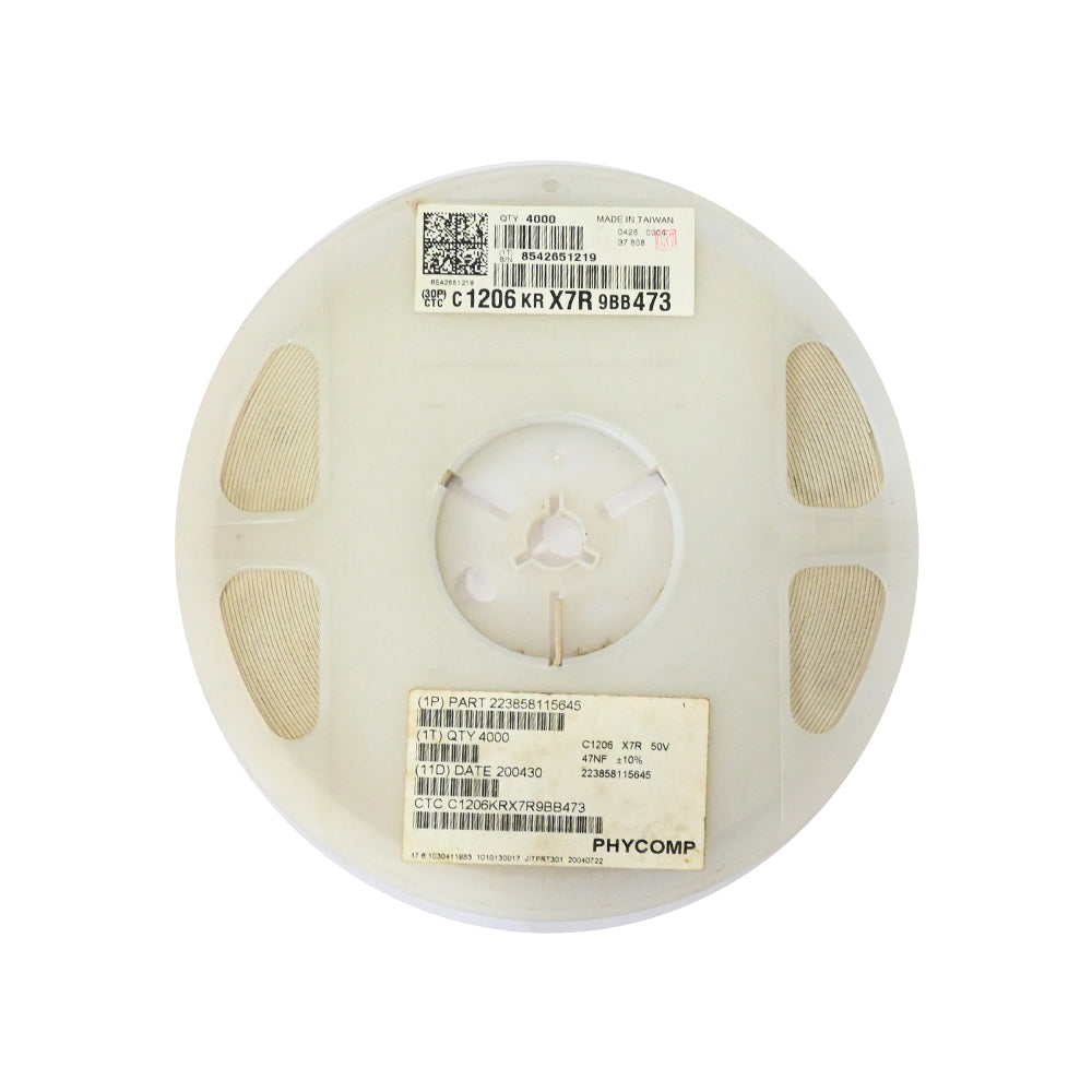 PHYCOMP 47nf 50V 1206 SMD Capacitor (Pack of 4000) - Electra Traders | Electronic Components & Gadgets India