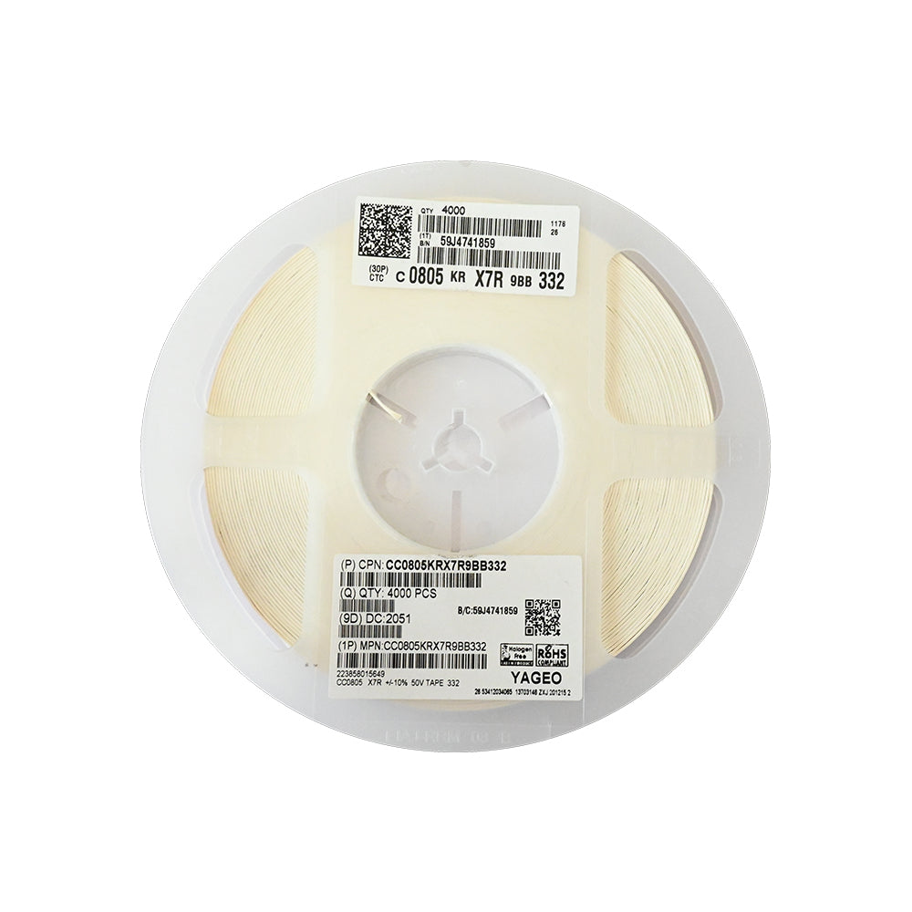 YAGEO 332 3.3nf 50V 0805 SMD Capacitor (Pack of 4000) - Electra Traders | Electronic Components & Gadgets India