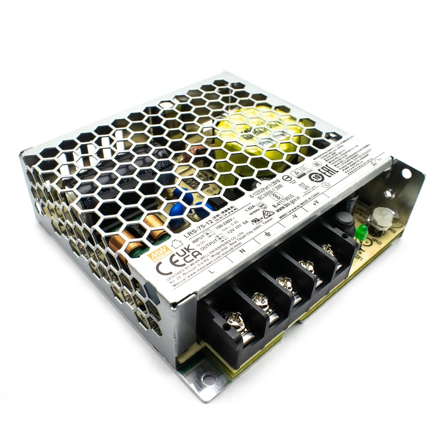 LRS-75-12 Mean Well SMPS - 12V 6A - 72W Metal Power Supply - Electra Traders | Electronic Components & Gadgets India