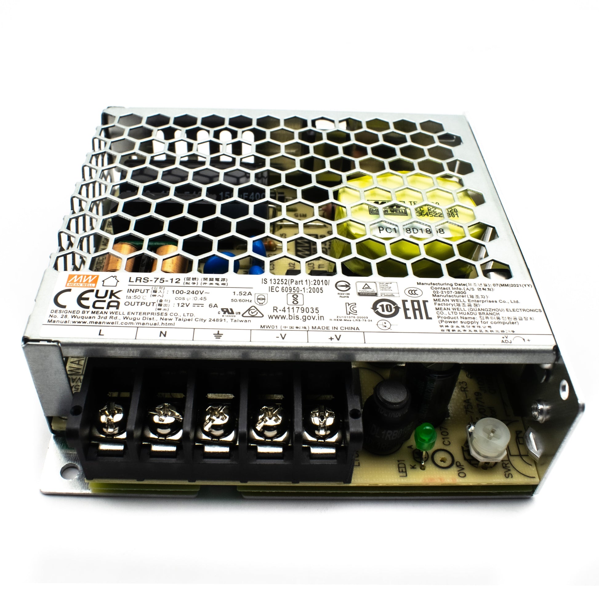 LRS-75-12 Mean Well SMPS - 12V 6A - 72W Metal Power Supply - Electra Traders | Electronic Components & Gadgets India
