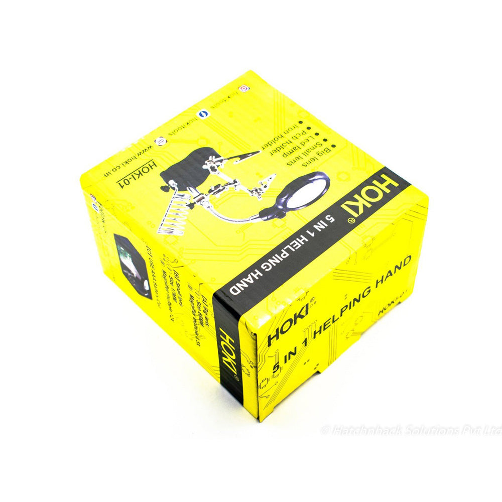 Hoki 5 in 1 Helping Hand for PCB with Multifunctional Magnifier and Soldering Iron Stand with LED - Electra Traders | Electronic Components & Gadgets India