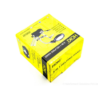 Hoki 5 in 1 Helping Hand for PCB with Multifunctional Magnifier and Soldering Iron Stand with LED - Electra Traders | Electronic Components & Gadgets India