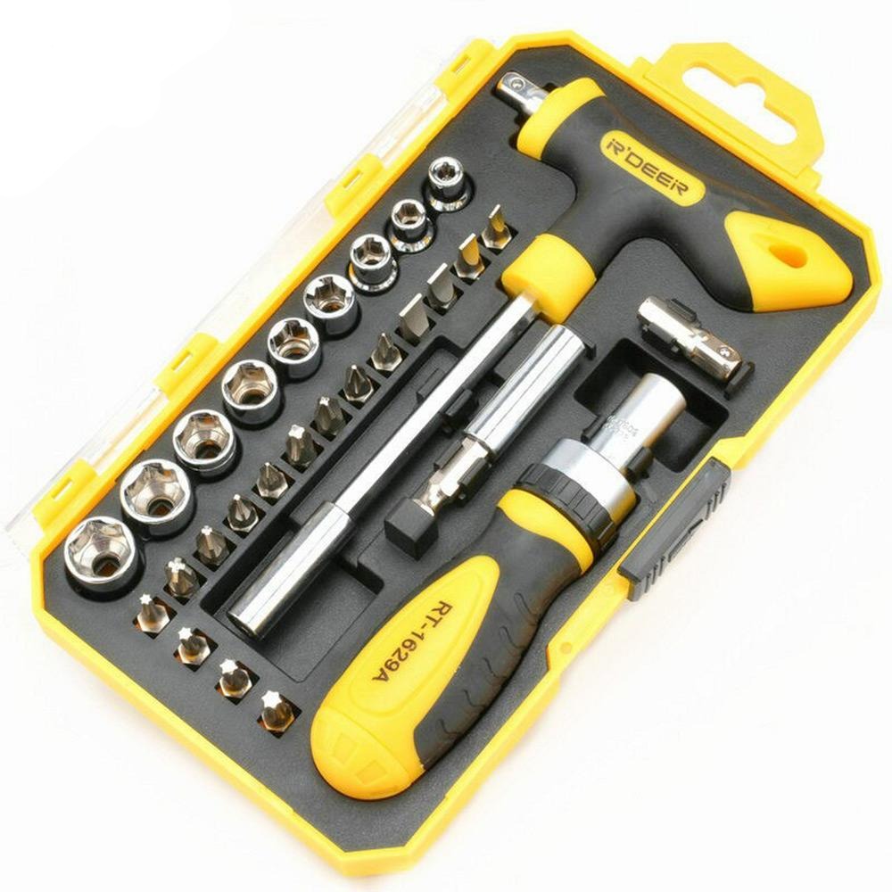 R'DEER (Flying Deer) 29 Pieces Ratchet Screwdriver Bit & T-Handle Tools Set (RT-1629A) - Good Quality - Electra Traders | Electronic Components & Gadgets India