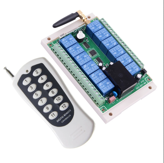 AC 110V 220V 250V 12 CH Remote Control Lighting Switch 12 channel 10A Relay 220V Receiver Industrial level 12 button Transmitter - Electra Traders | Electronic Components & Gadgets India